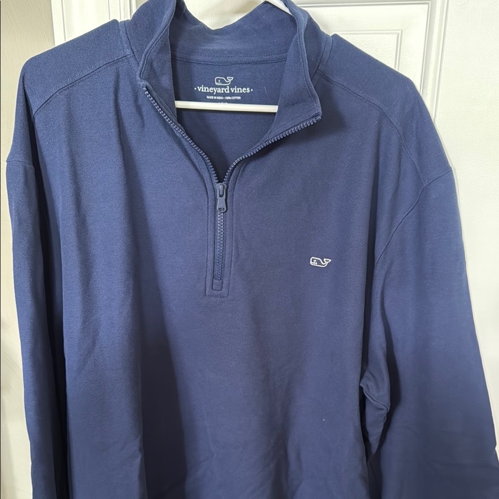 Vineyard Vines Blue Zip Up Sweater with Stand-Up Collar